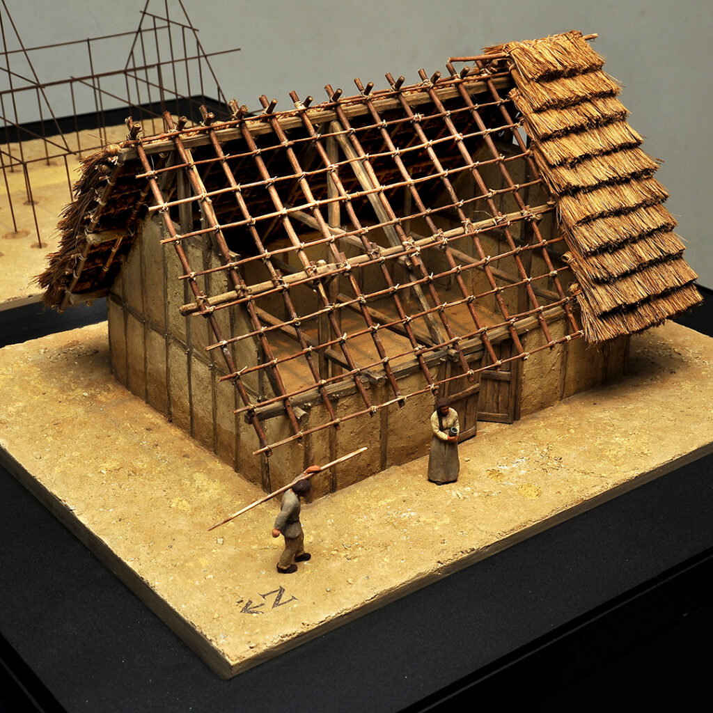 Maquette représentant une ferme gauloise.